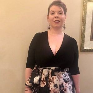 Plus size black floral cocktail dress 1X